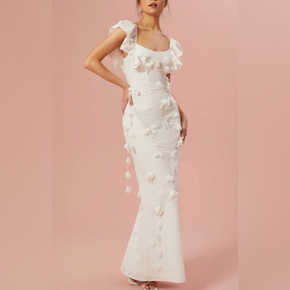 Altar'd State White Eliana 3D Floral Maxi Dress